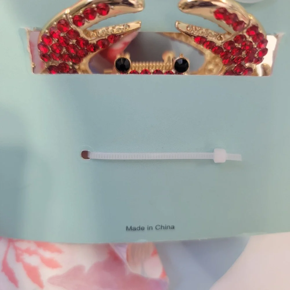 Piper K Coastal Scarf and Rhinestone CRAB Gold Hair Claw Clip Nautical SEA‎ LIFE